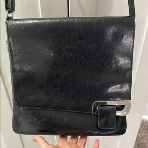 Black Leather cross body Shoulder Bag